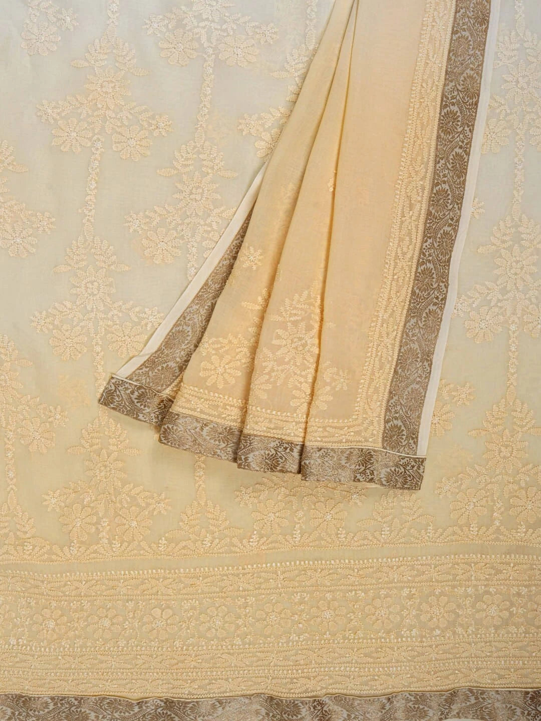 Ada Hand Embroidered Light Yellow Ombre Shade Cotton Lucknowi Chikankari Unstitched Kurta Dupatta Set A595372