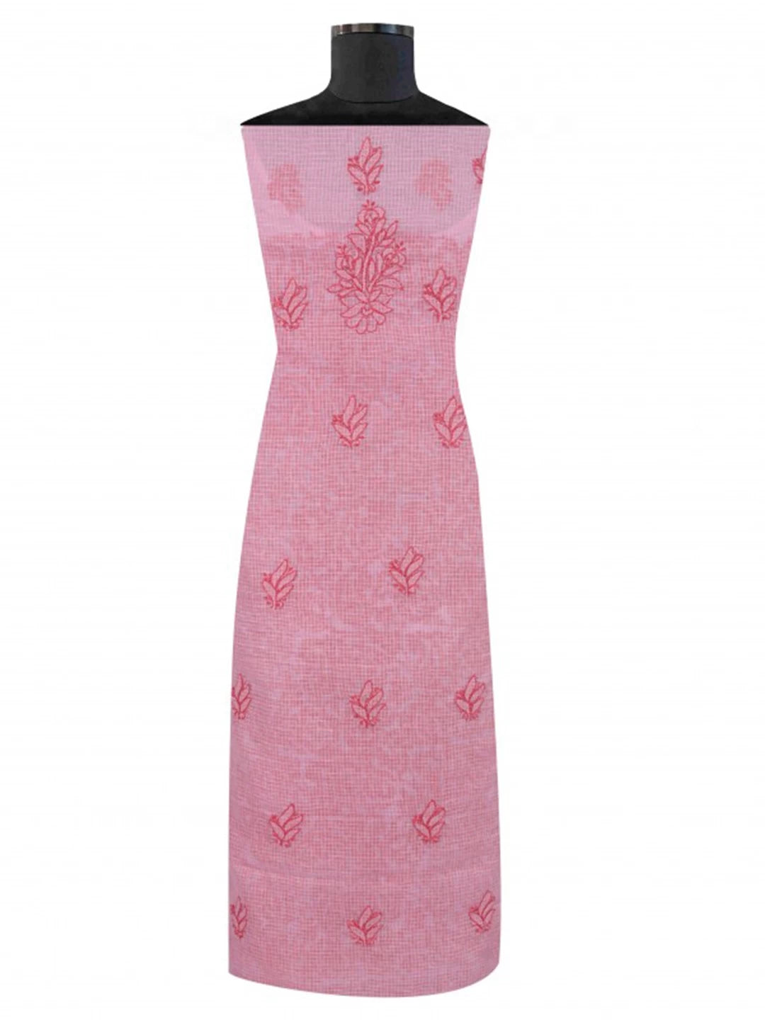 Ada Hand Embroidered Baby Pink Kota Lucknowi Chikankari Unstitched Kurta Dupatta Set 01A219568