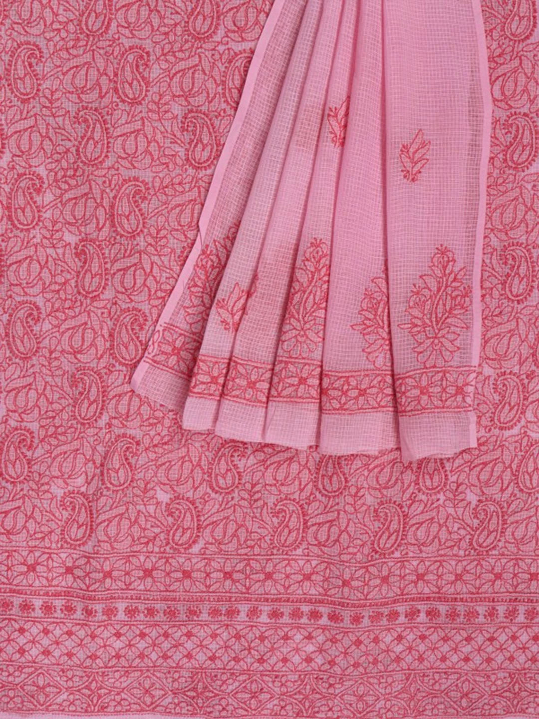 Ada Hand Embroidered Baby Pink Kota Lucknowi Chikankari Unstitched Kurta Dupatta Set 01A219568