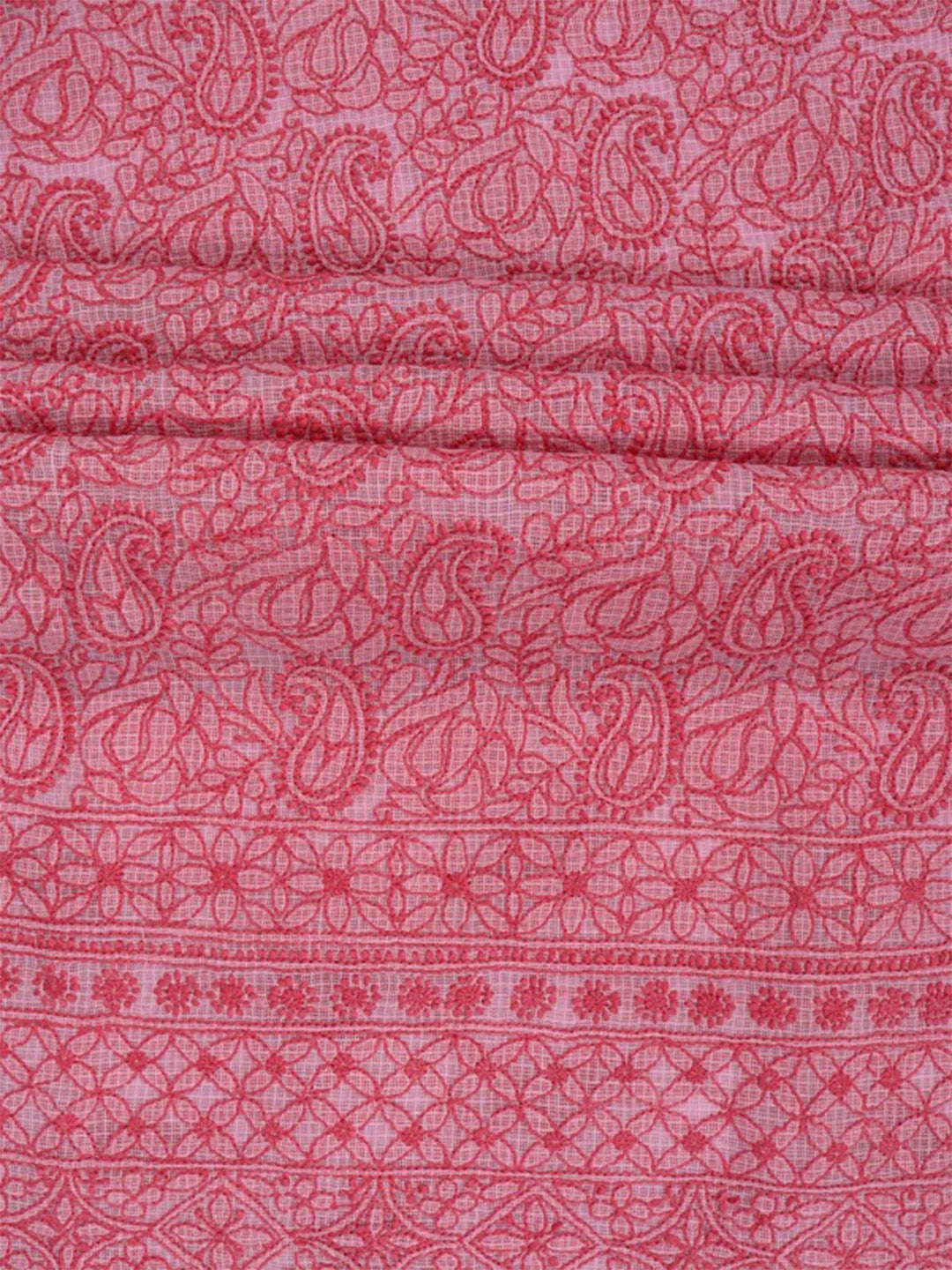 Ada Hand Embroidered Baby Pink Kota Lucknowi Chikankari Unstitched Kurta Dupatta Set 01A219568