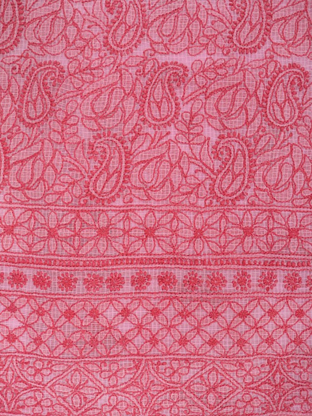 Ada Hand Embroidered Baby Pink Kota Lucknowi Chikankari Unstitched Kurta Dupatta Set 01A219568