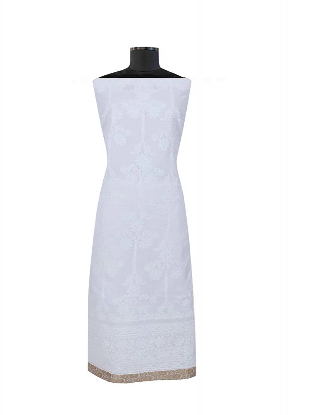 Ada Hand Embroidered White Cotton Lucknowi Chikankari Unstitched Kurta Dupatta Set 01A60259
