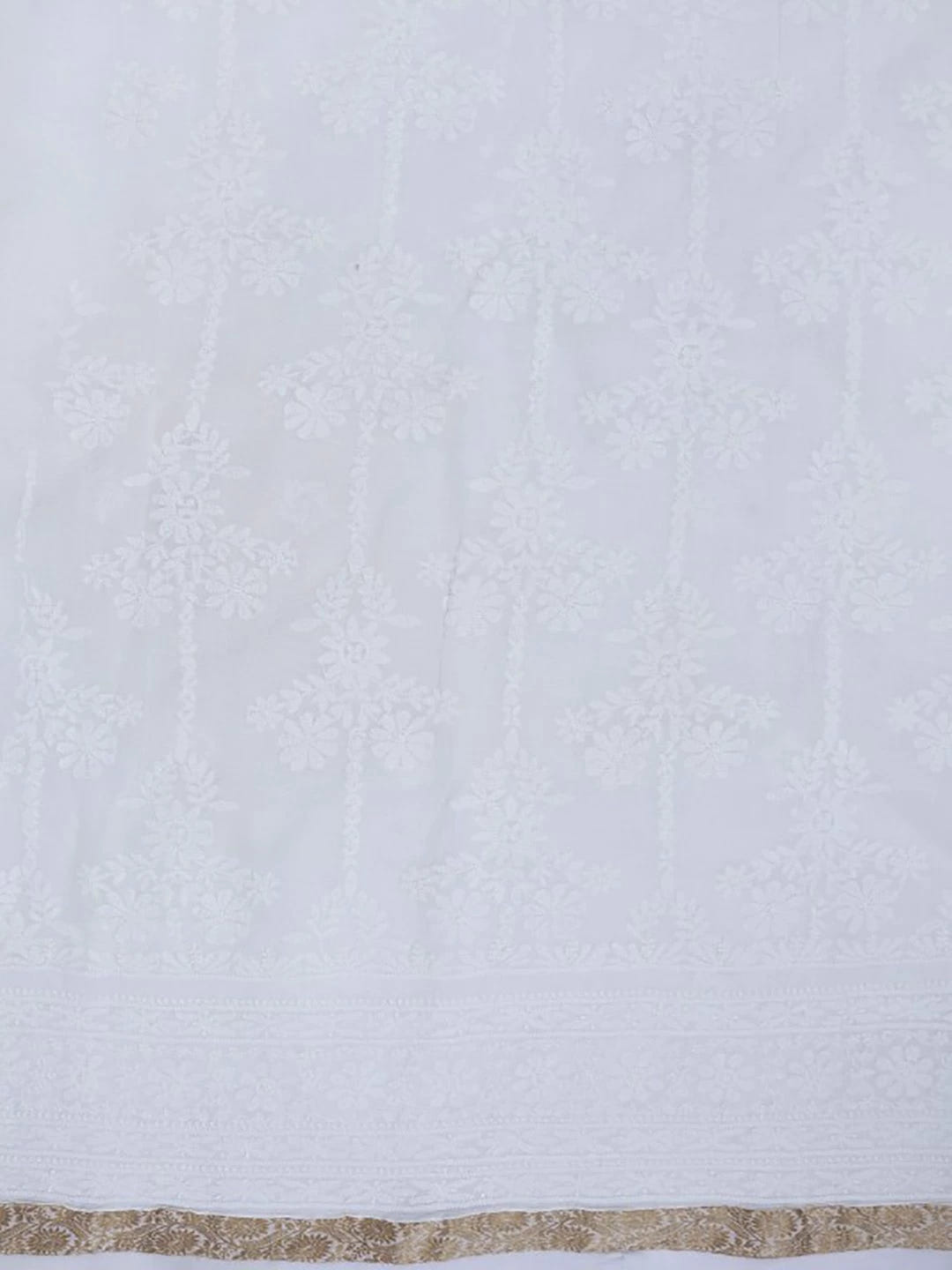 Ada Hand Embroidered White Cotton Lucknowi Chikankari Unstitched Kurta Dupatta Set 01A60259
