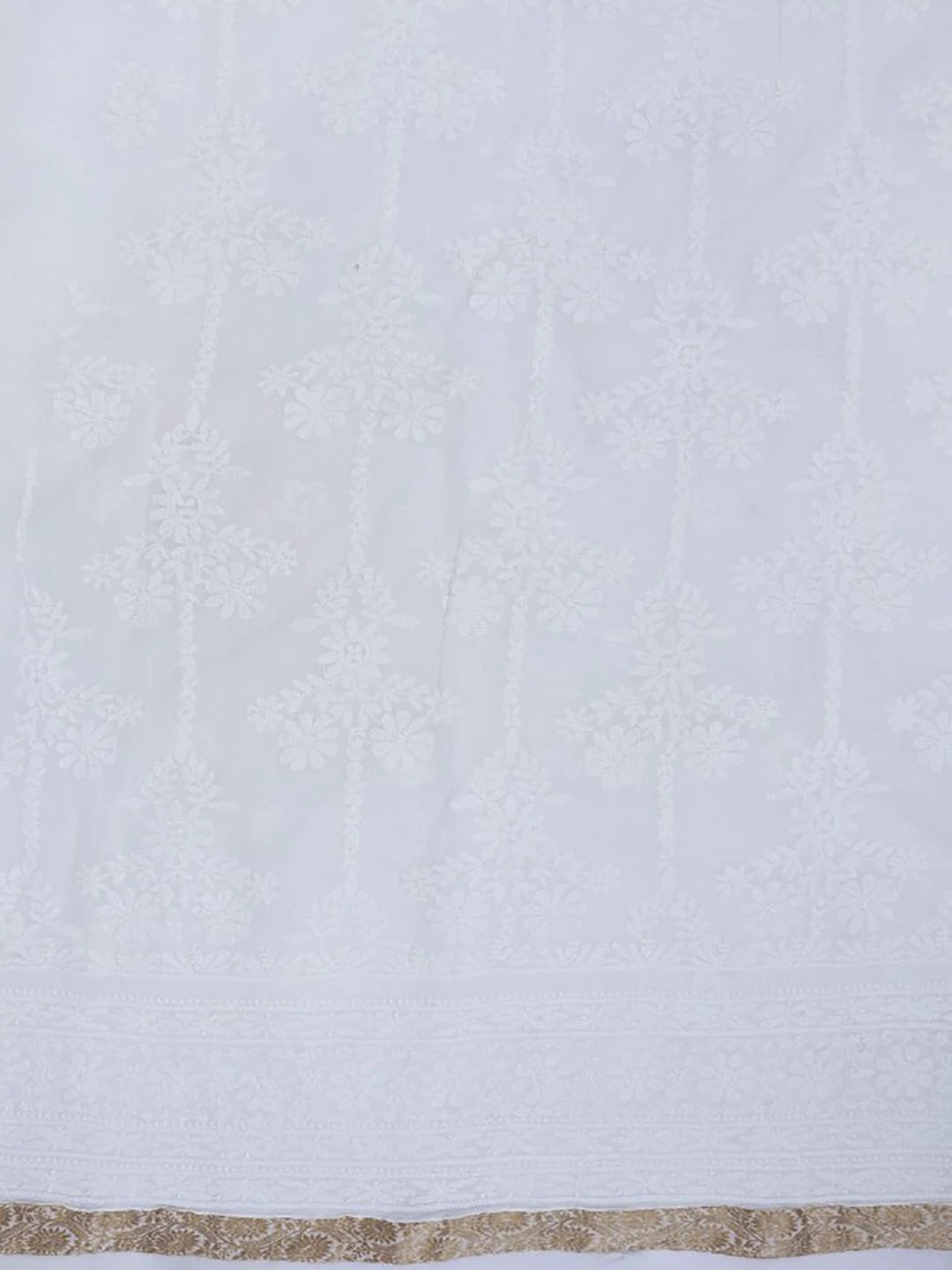 Ada Hand Embroidered White Cotton Lucknowi Chikankari Unstitched Kurta Dupatta Set 01A60259
