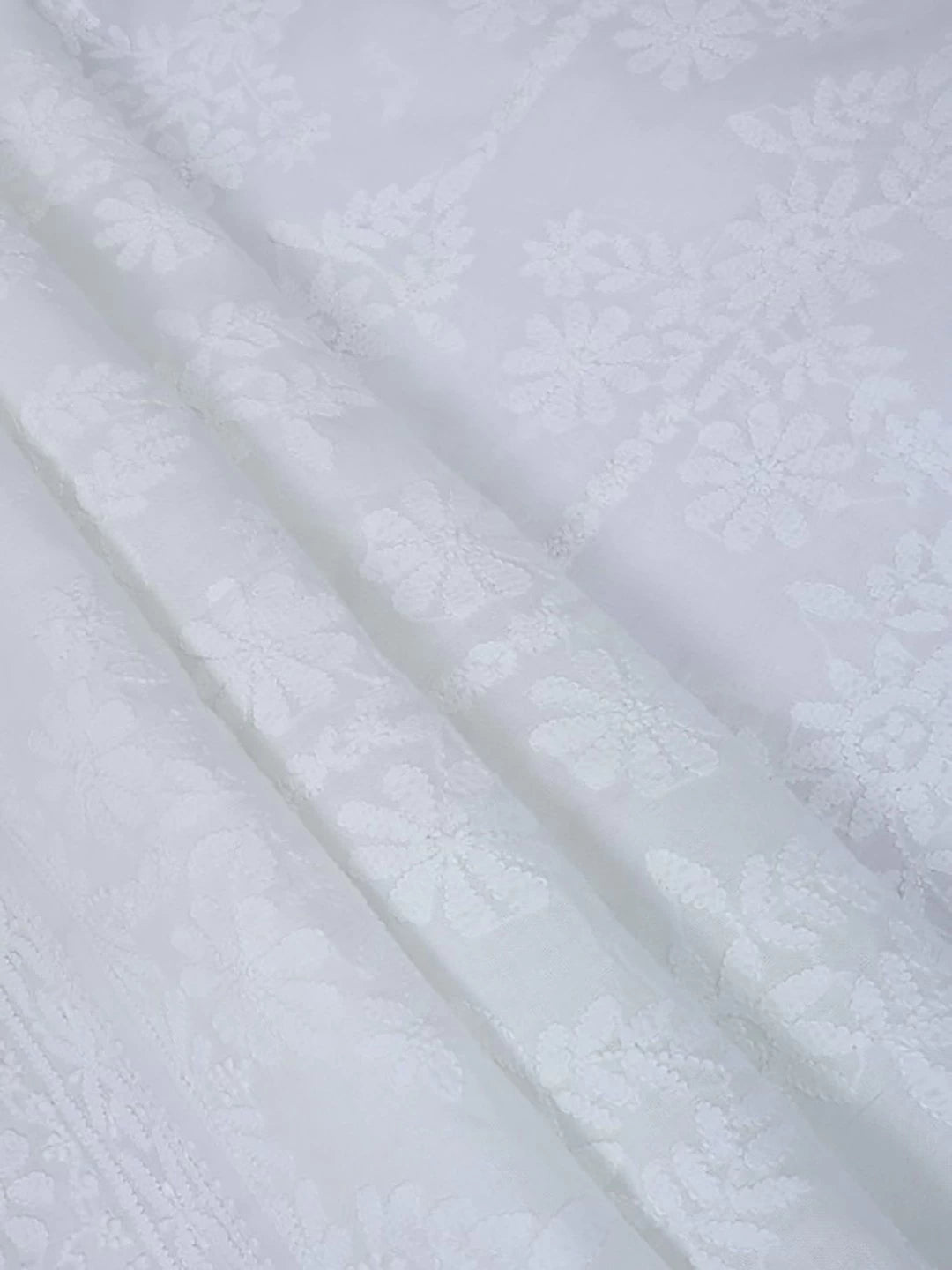 Ada Hand Embroidered White Cotton Lucknowi Chikankari Unstitched Kurta Dupatta Set 01A60259