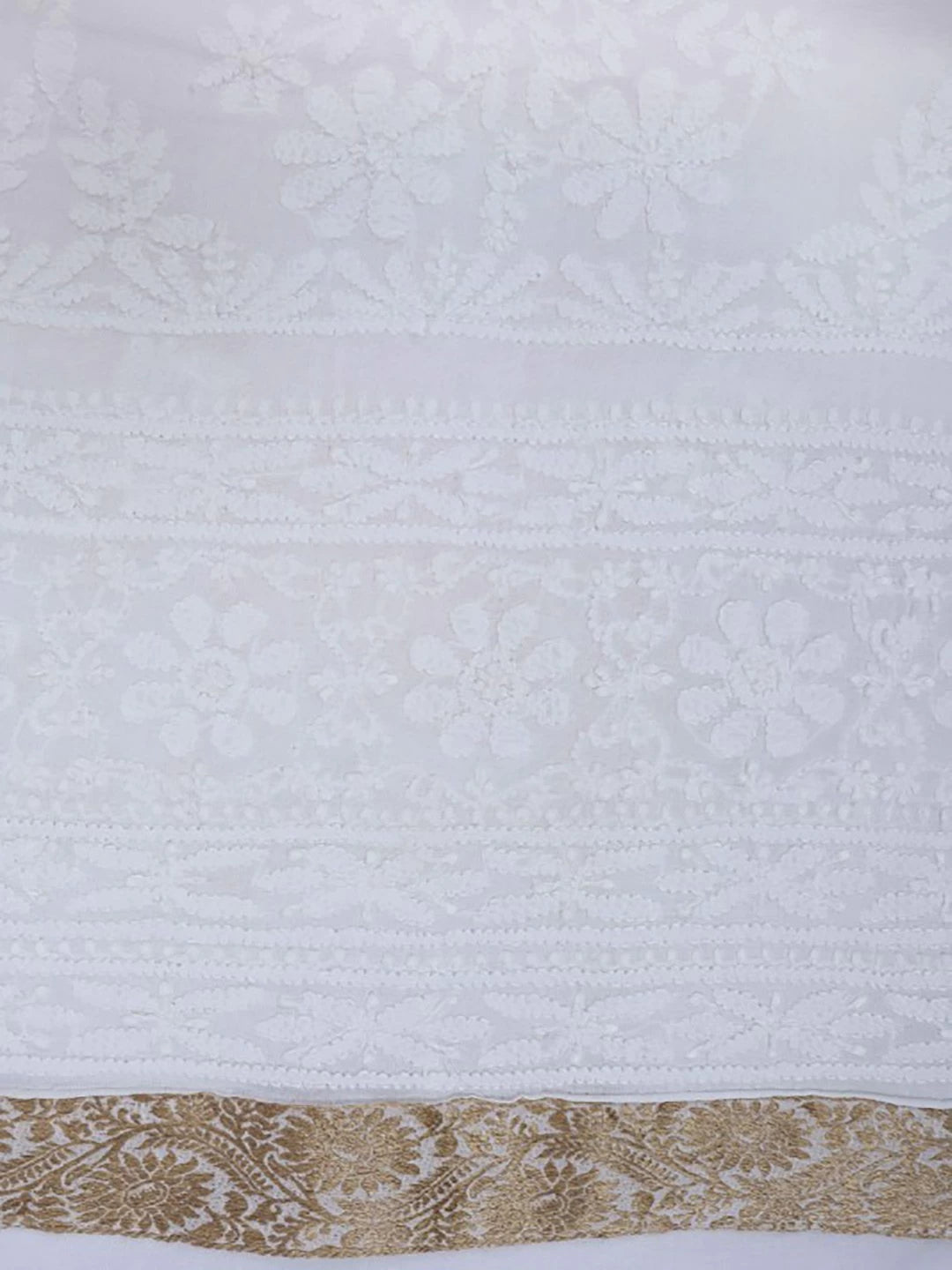 Ada Hand Embroidered White Cotton Lucknowi Chikankari Unstitched Kurta Dupatta Set 01A60259