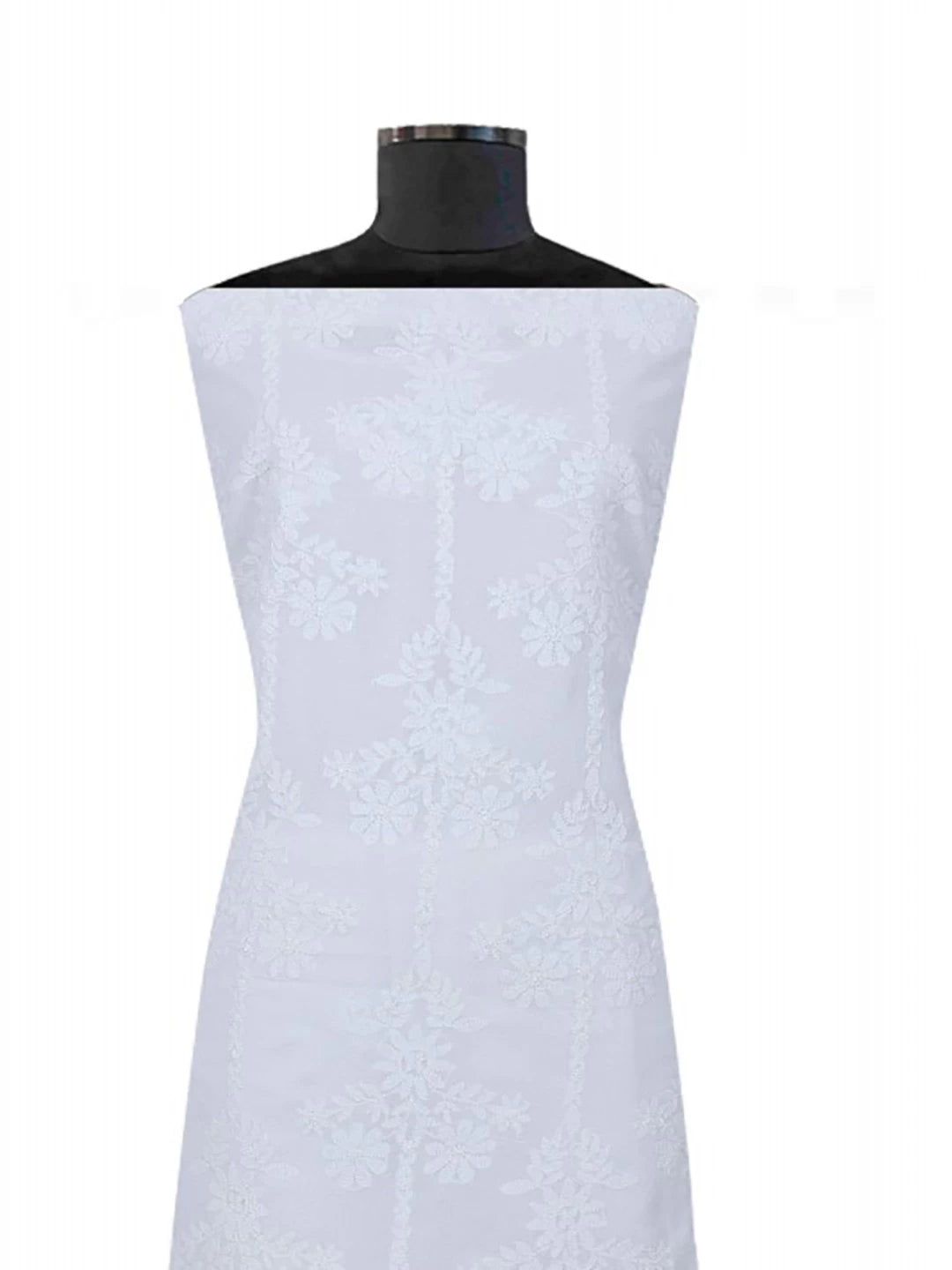 Ada Hand Embroidered White Cotton Lucknowi Chikankari Unstitched Kurta Dupatta Set 01A60259
