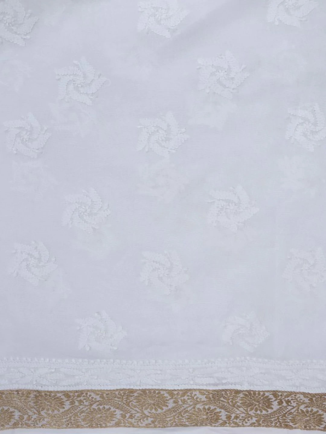 Ada Hand Embroidered White Cotton Lucknowi Chikankari Unstitched Kurta Dupatta Set 01A60259