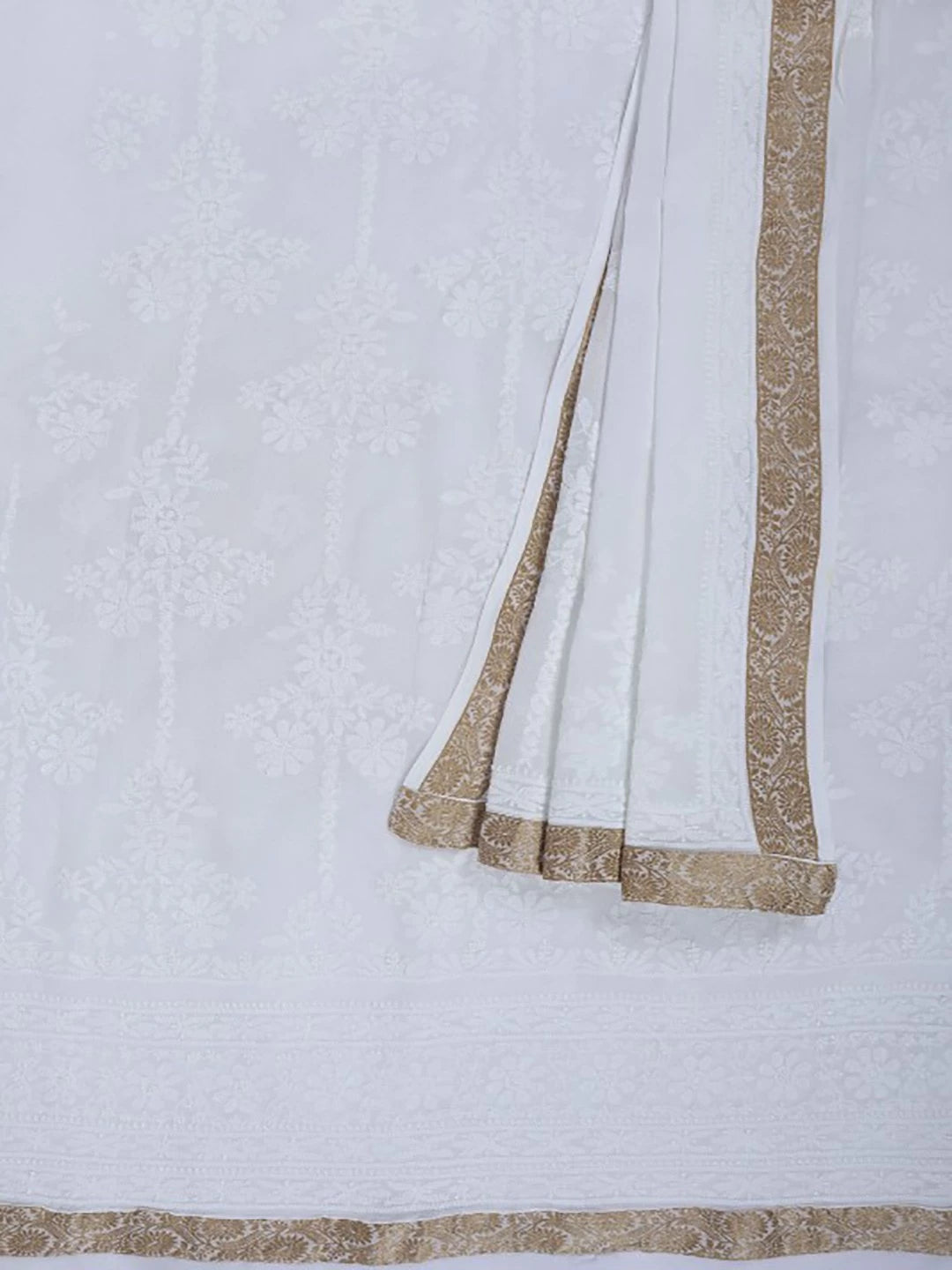 Ada Hand Embroidered White Cotton Lucknowi Chikankari Unstitched Kurta Dupatta Set 01A60259
