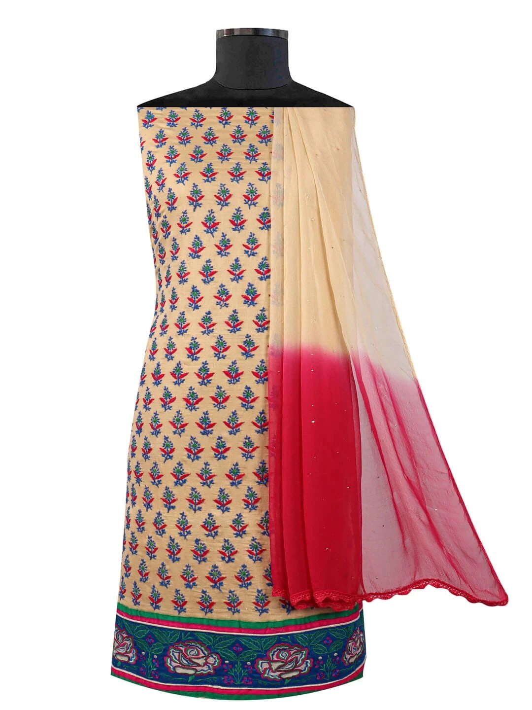 Ada Hand Embroidered Fawn Cotton Lucknowi Chikankari Unstitched Kurta Dupatta Set A74851
