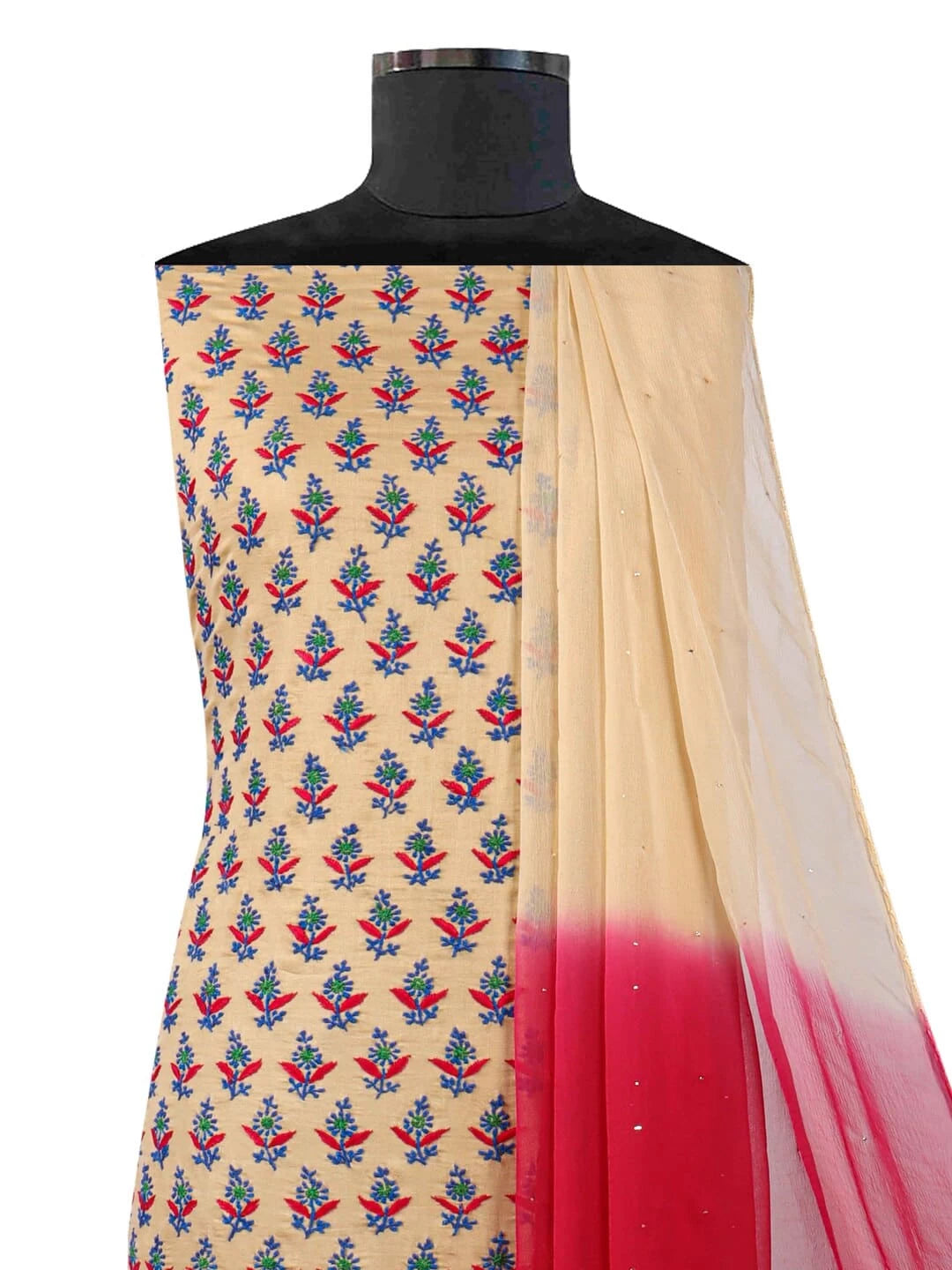 Ada Hand Embroidered Fawn Cotton Lucknowi Chikankari Unstitched Kurta Dupatta Set A74851