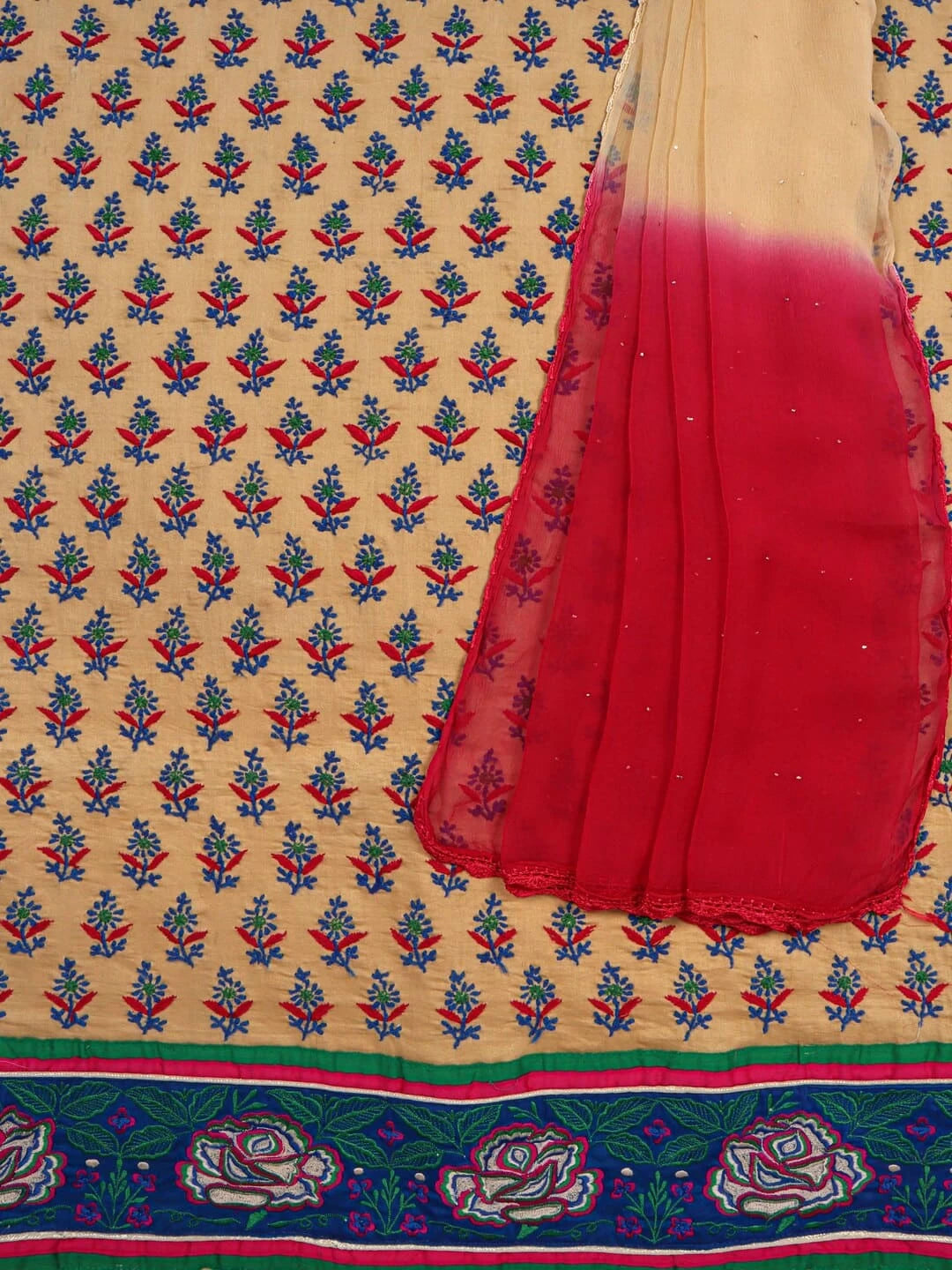 Ada Hand Embroidered Fawn Cotton Lucknowi Chikankari Unstitched Kurta Dupatta Set A74851