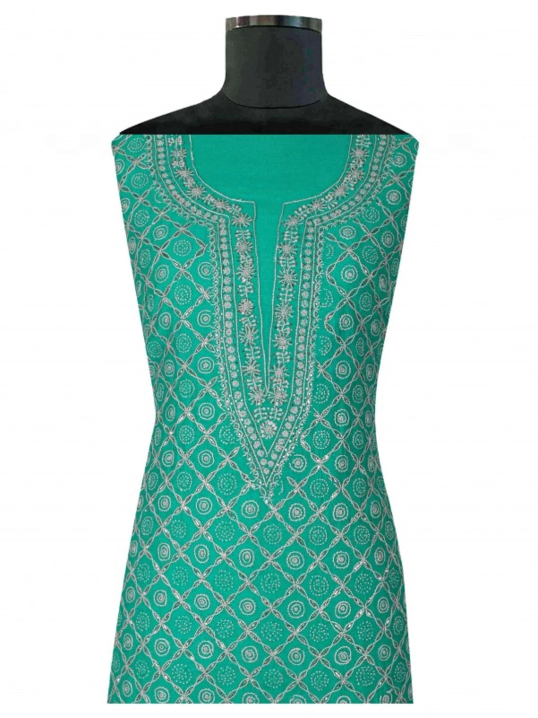 Ada Hand Embroidered Green Cotton Lucknowi Chikankari Unstitched Kurta Dupatta Set With Muqaish Work A326801