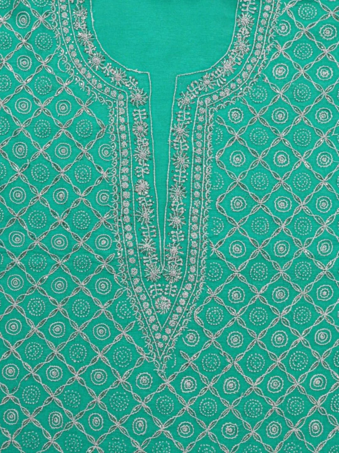 Ada Hand Embroidered Green Cotton Lucknowi Chikankari Unstitched Kurta Dupatta Set With Muqaish Work A326801