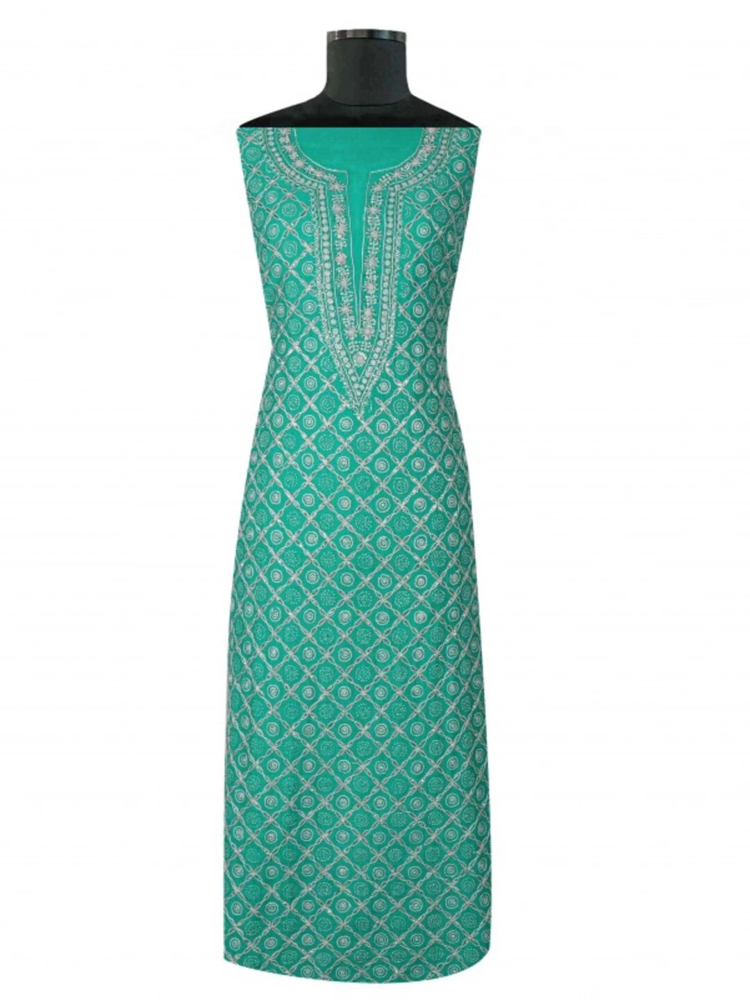 Ada Hand Embroidered Green Cotton Lucknowi Chikankari Unstitched Kurta Dupatta Set With Muqaish Work A326801
