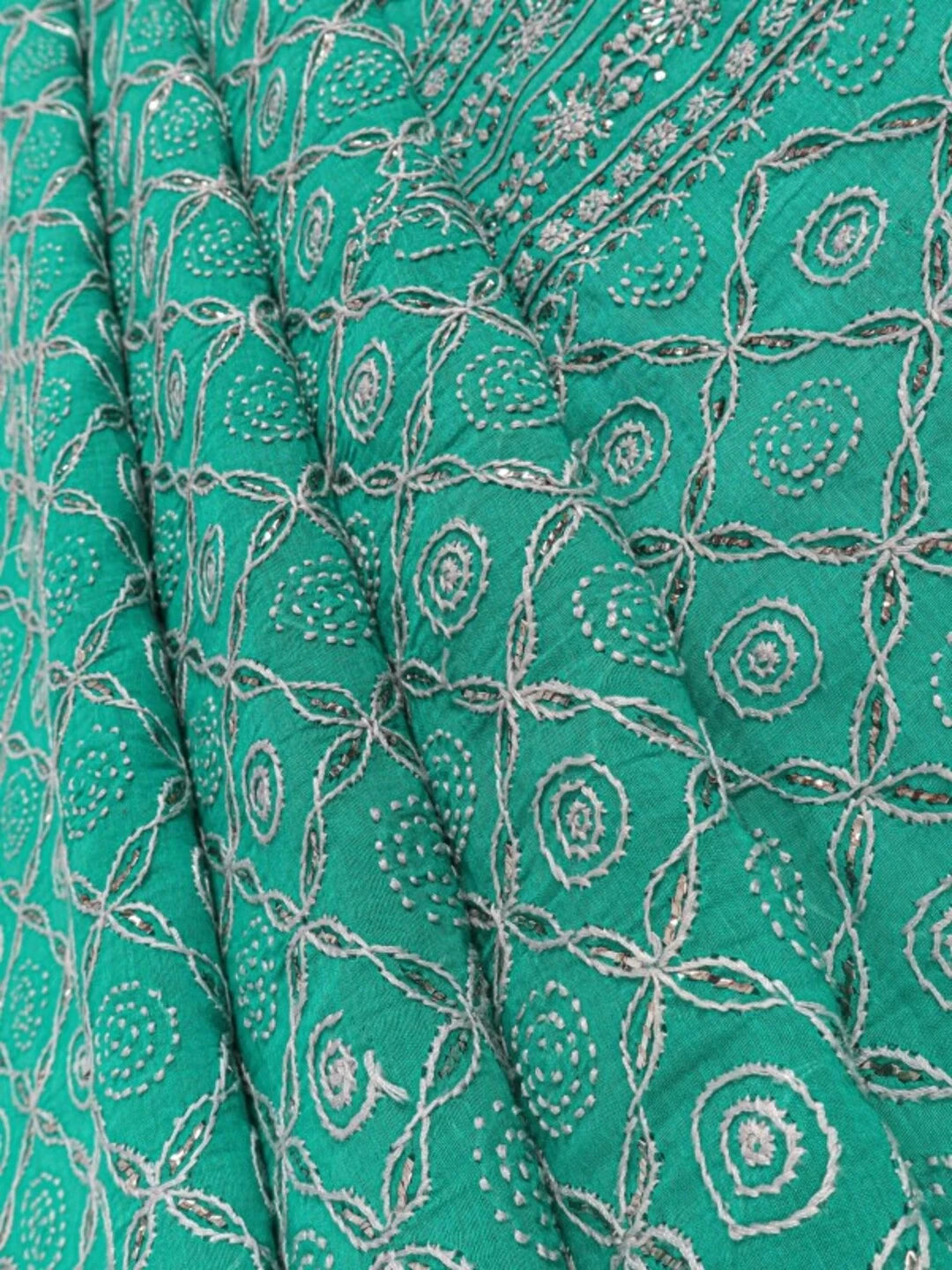 Ada Hand Embroidered Green Cotton Lucknowi Chikankari Unstitched Kurta Dupatta Set With Muqaish Work A326801