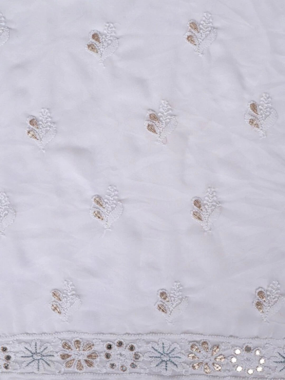 Ada Hand Embroidered White Georgette Lucknowi Chikankari Unstitched Kurta Dupatta Set With Gota Patti Work A539683