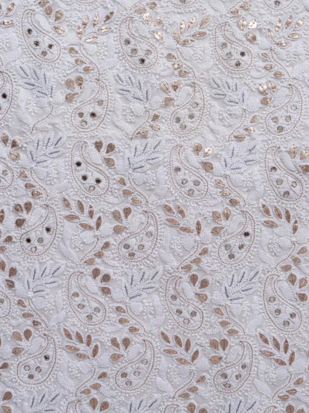 Ada Hand Embroidered White Georgette Lucknowi Chikankari Unstitched Kurta Dupatta Set With Gota Patti Work A539683