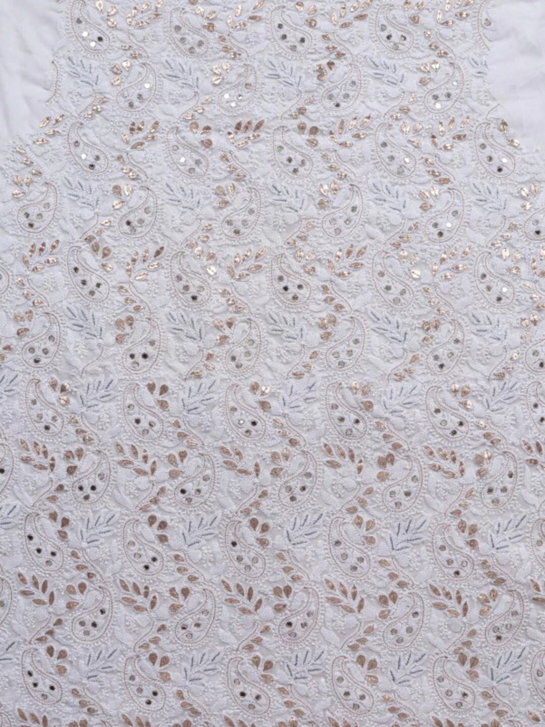 Ada Hand Embroidered White Georgette Lucknowi Chikankari Unstitched Kurta Dupatta Set With Gota Patti Work A539683