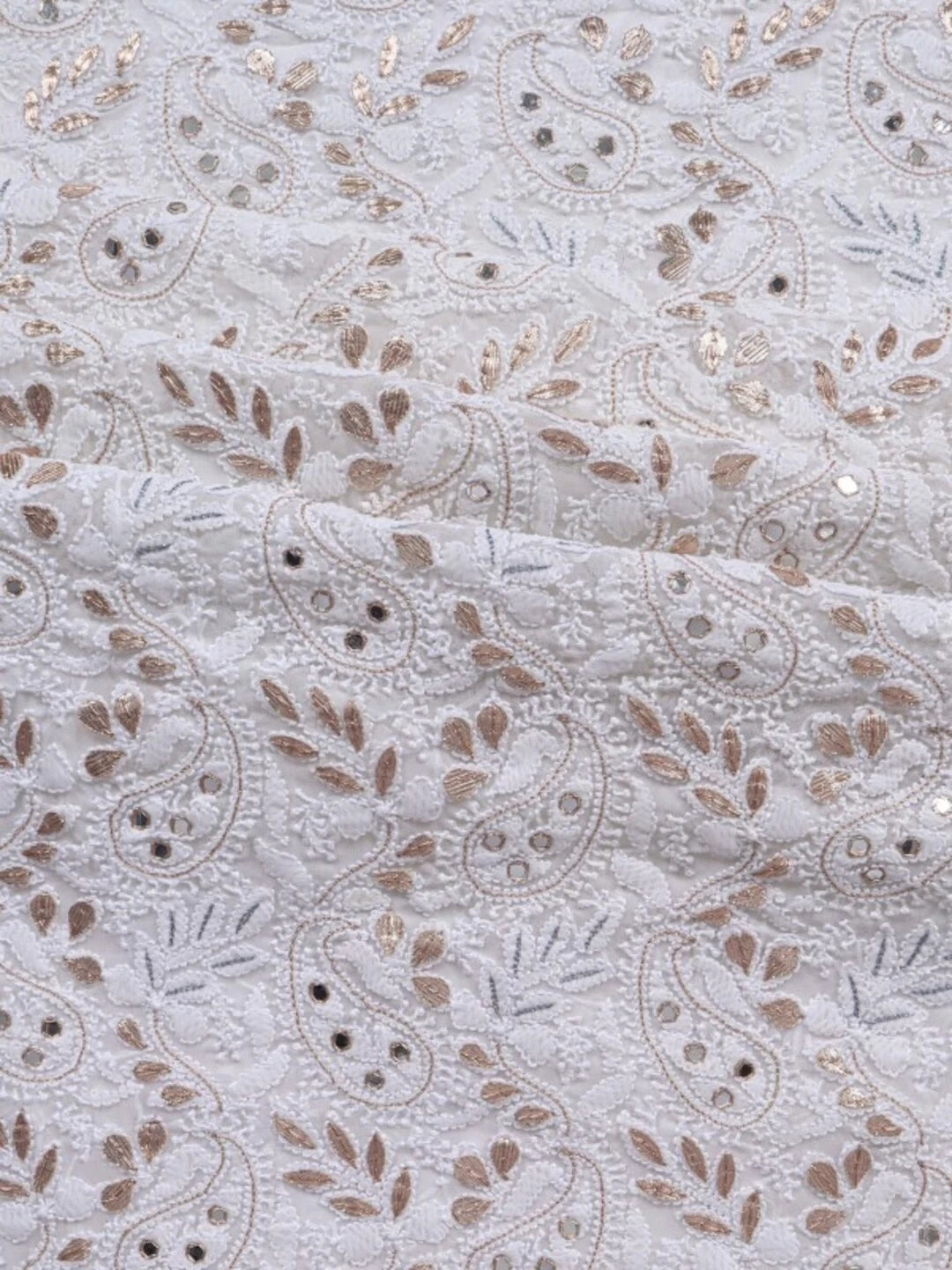 Ada Hand Embroidered White Georgette Lucknowi Chikankari Unstitched Kurta Dupatta Set With Gota Patti Work A539683