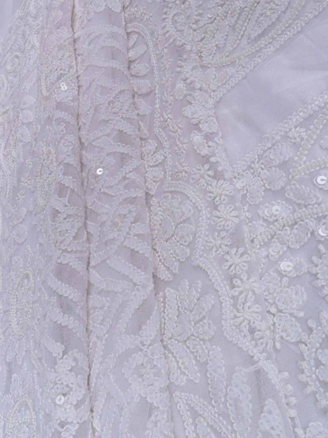 Ada Hand Embroidered White Georgette Lucknowi Chikankari Unstitched Kurta Dupatta Set with Pearl Work 01A15694