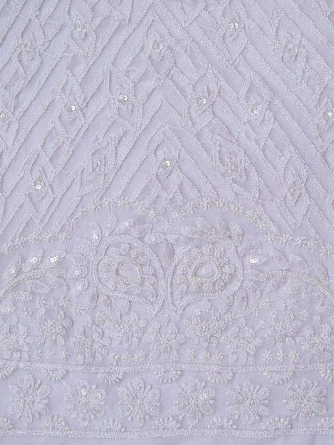 Ada Hand Embroidered White Georgette Lucknowi Chikankari Unstitched Kurta Dupatta Set with Pearl Work 01A15694