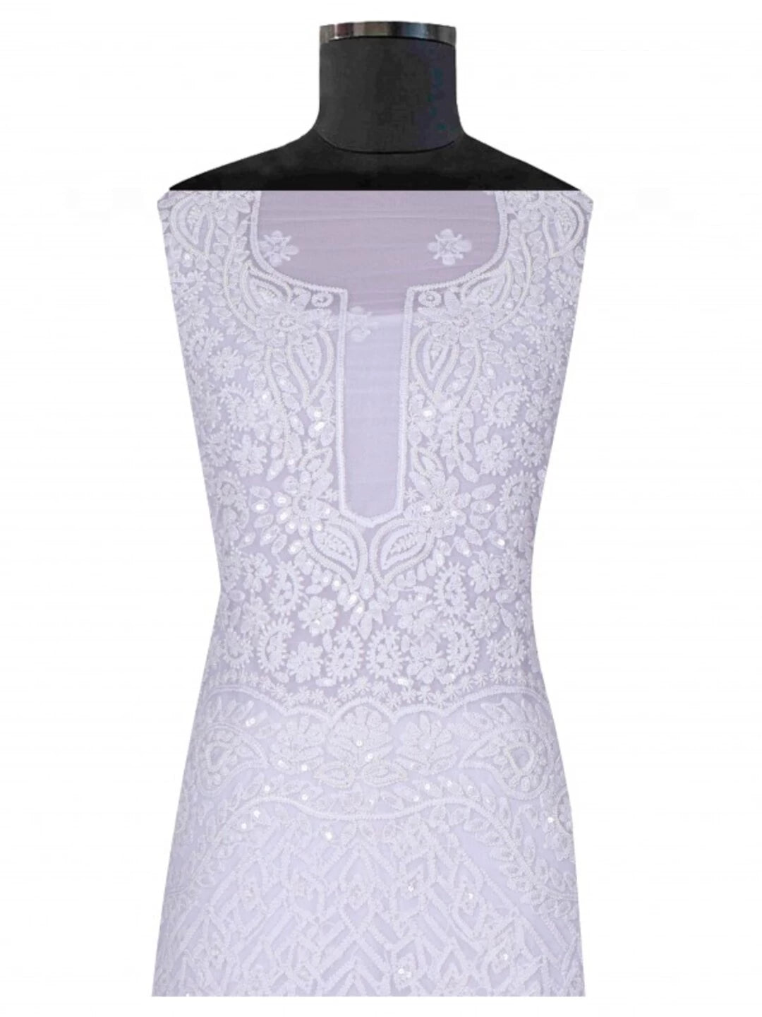 Ada Hand Embroidered White Georgette Lucknowi Chikankari Unstitched Kurta Dupatta Set with Pearl Work 01A15694