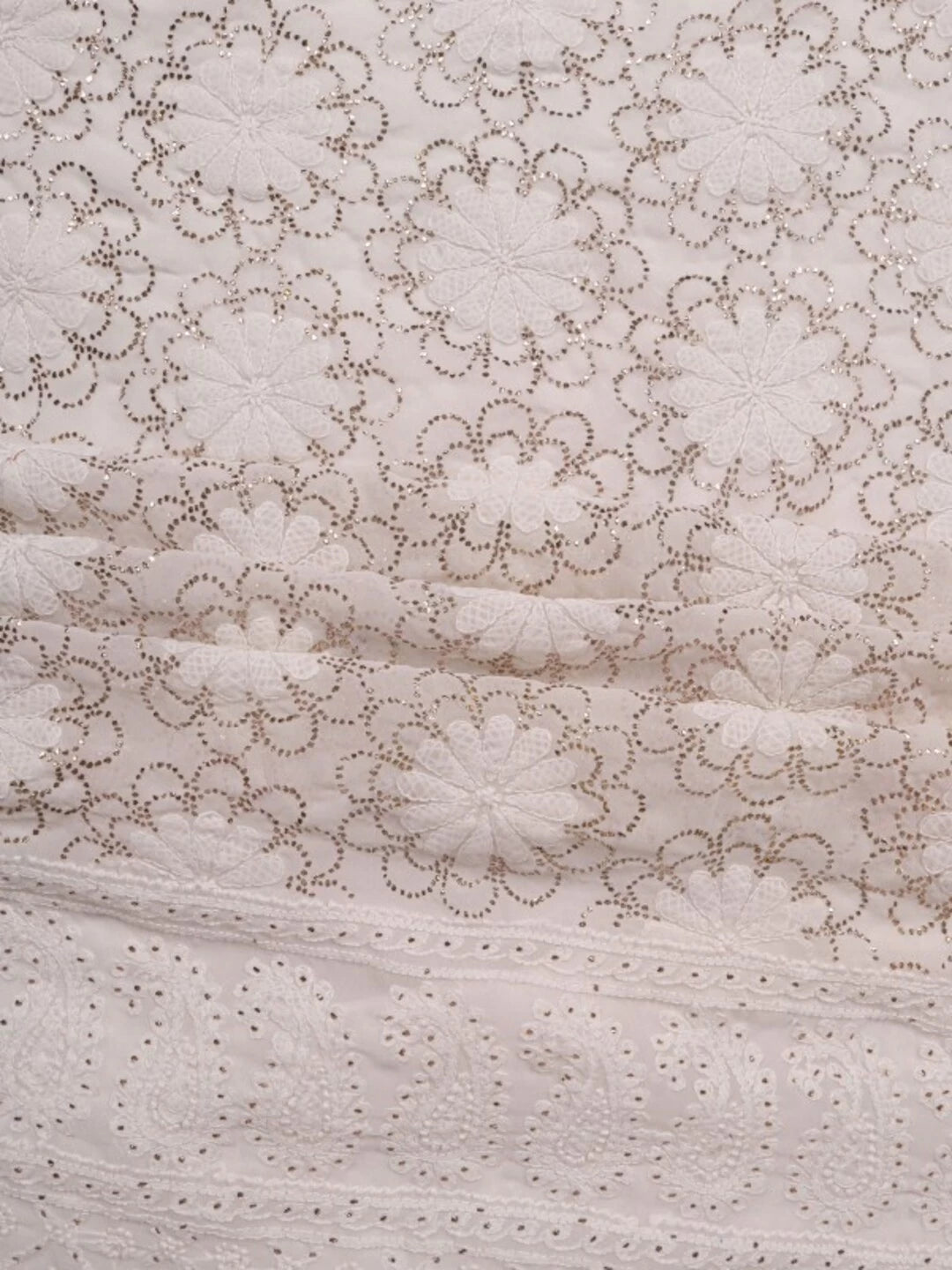 Ada Hand Embroidered Off White Georgette Lucknowi Chikankari Unstitched Kurta Dupatta Set with Muqaish Work A279004