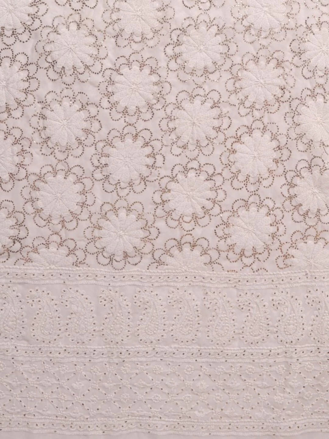Ada Hand Embroidered Off White Georgette Lucknowi Chikankari Unstitched Kurta Dupatta Set with Muqaish Work A279004