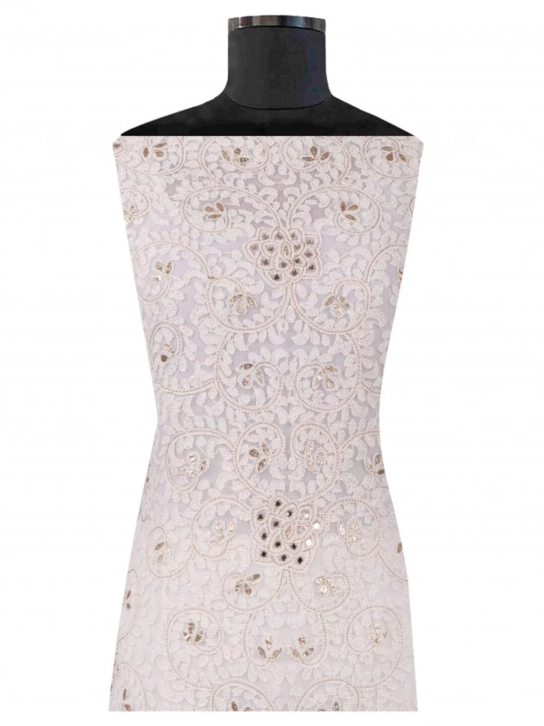 Ada Hand Embroidered White Georgette Lucknowi Chikankari Unstitched Kurta Dupatta Set With Gota Patti Work A576980