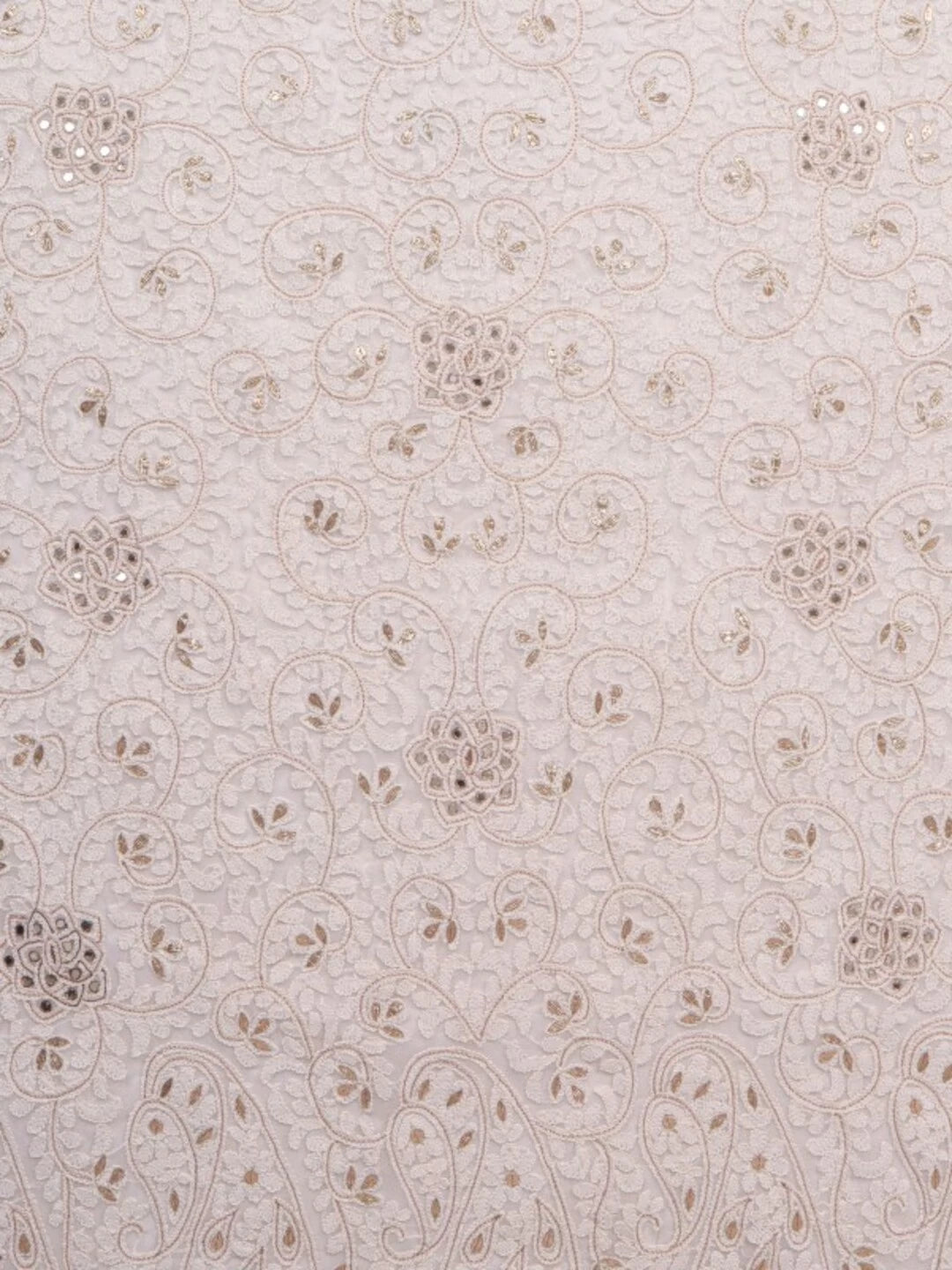 Ada Hand Embroidered White Georgette Lucknowi Chikankari Unstitched Kurta Dupatta Set With Gota Patti Work A576980