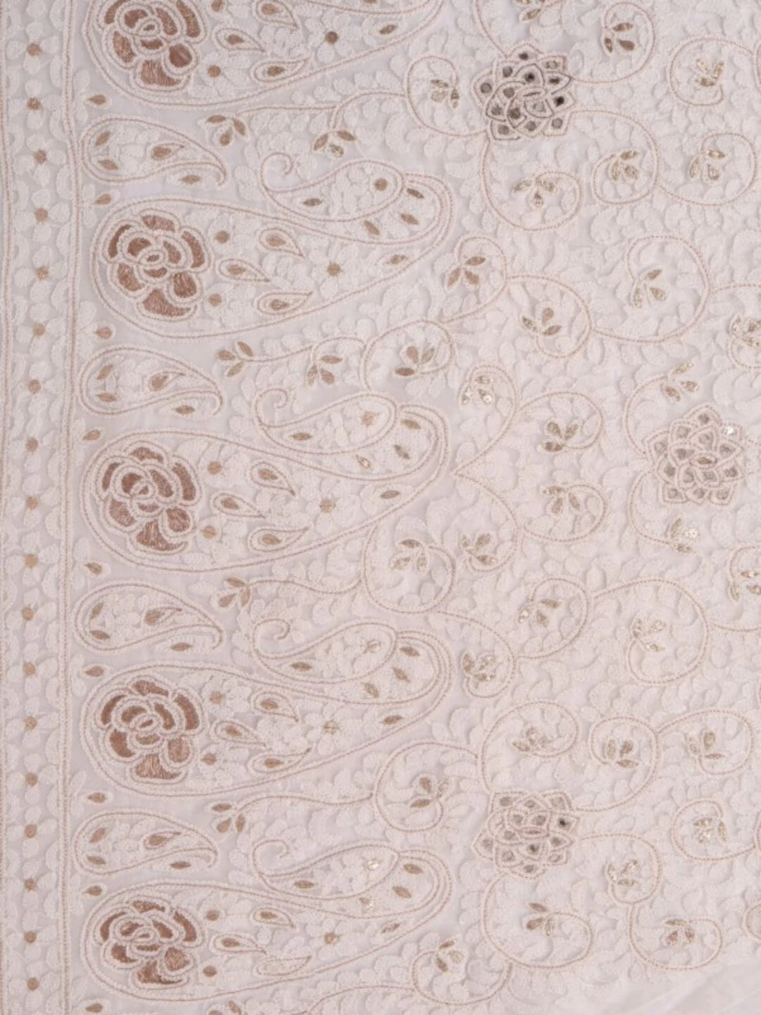 Ada Hand Embroidered White Georgette Lucknowi Chikankari Unstitched Kurta Dupatta Set With Gota Patti Work A576980