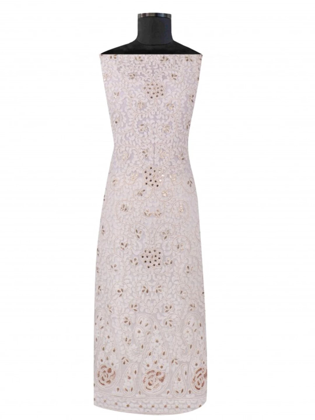 Ada Hand Embroidered White Georgette Lucknowi Chikankari Unstitched Kurta Dupatta Set With Gota Patti Work A576980