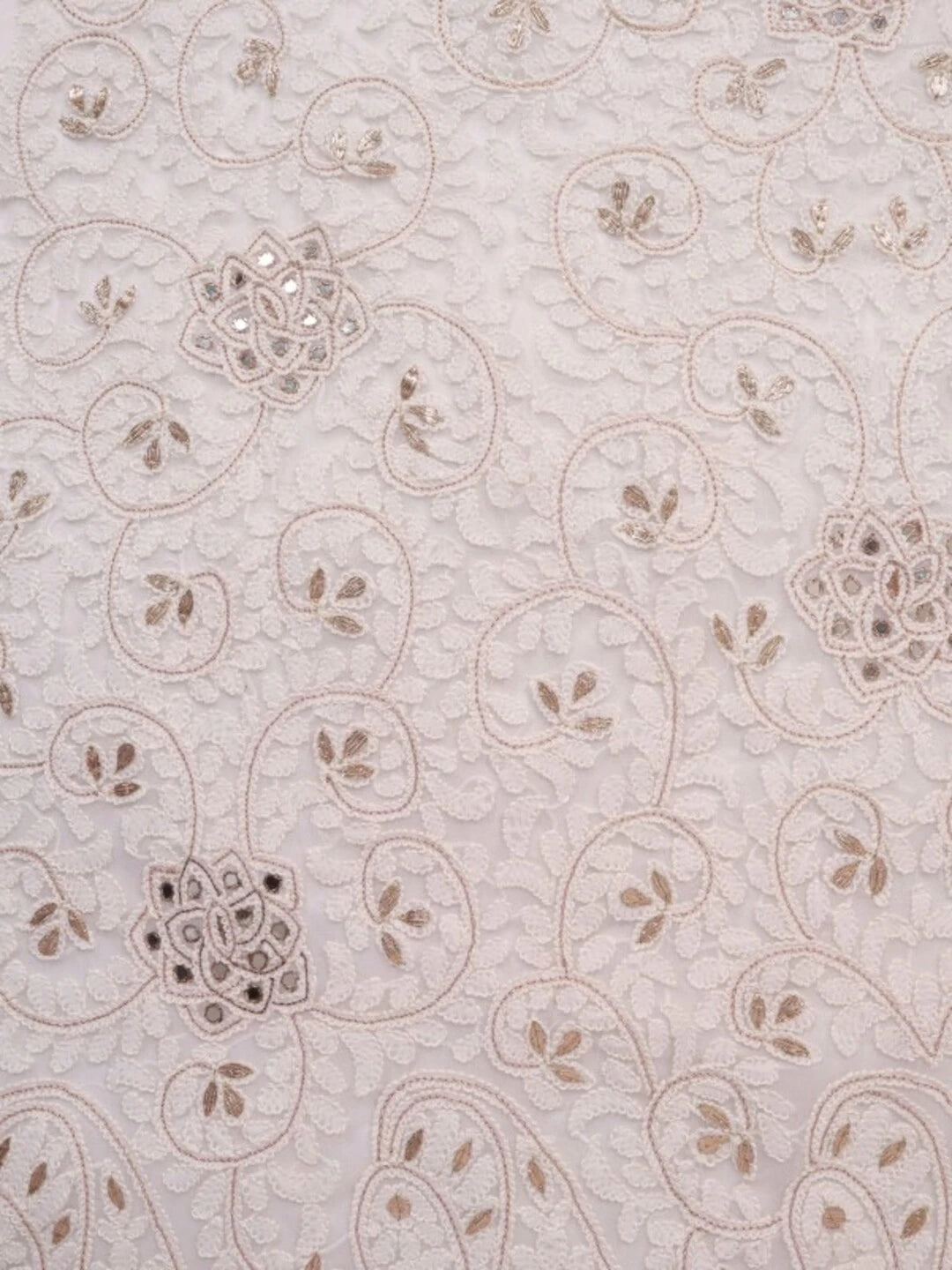 Ada Hand Embroidered White Georgette Lucknowi Chikankari Unstitched Kurta Dupatta Set With Gota Patti Work A576980