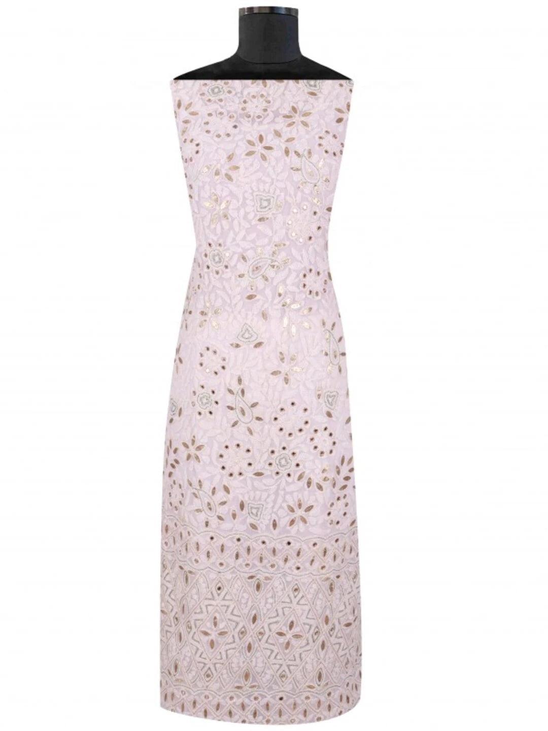 Ada Hand Embroidered White Georgette Lucknowi Chikankari Unstitched Kurta Dupatta Set With Gota Patti Work A406310