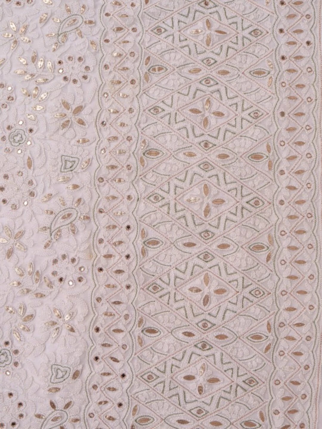 Ada Hand Embroidered White Georgette Lucknowi Chikankari Unstitched Kurta Dupatta Set With Gota Patti Work A406310