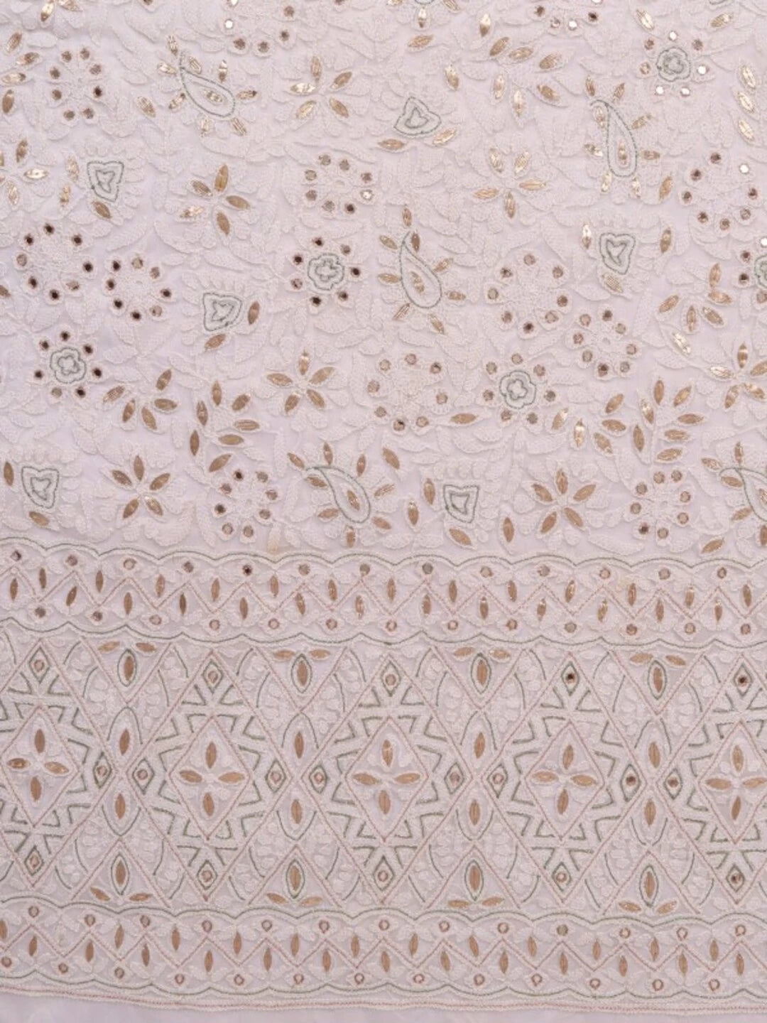 Ada Hand Embroidered White Georgette Lucknowi Chikankari Unstitched Kurta Dupatta Set With Gota Patti Work A406310