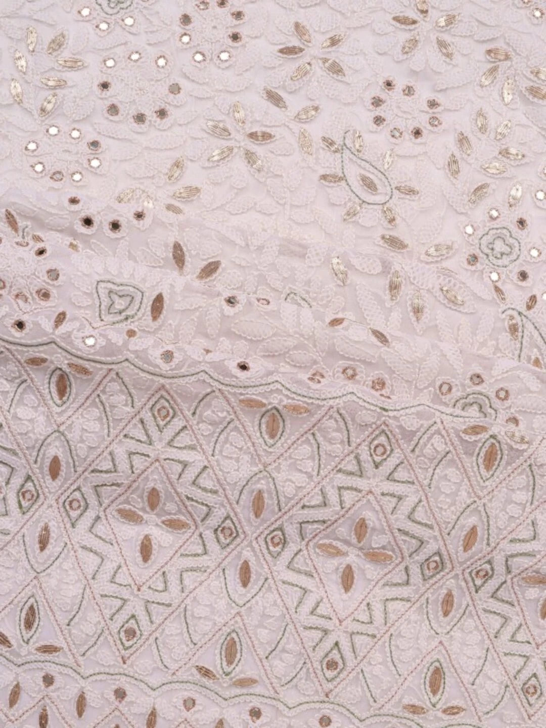 Ada Hand Embroidered White Georgette Lucknowi Chikankari Unstitched Kurta Dupatta Set With Gota Patti Work A406310