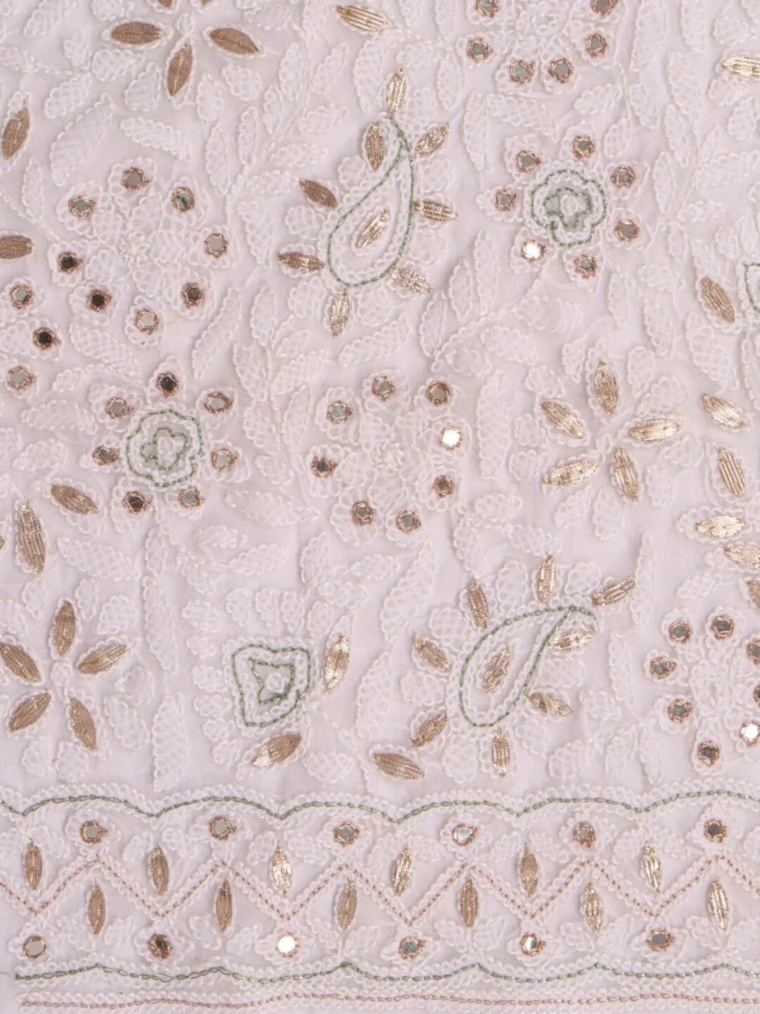 Ada Hand Embroidered White Georgette Lucknowi Chikankari Unstitched Kurta Dupatta Set With Gota Patti Work A406310