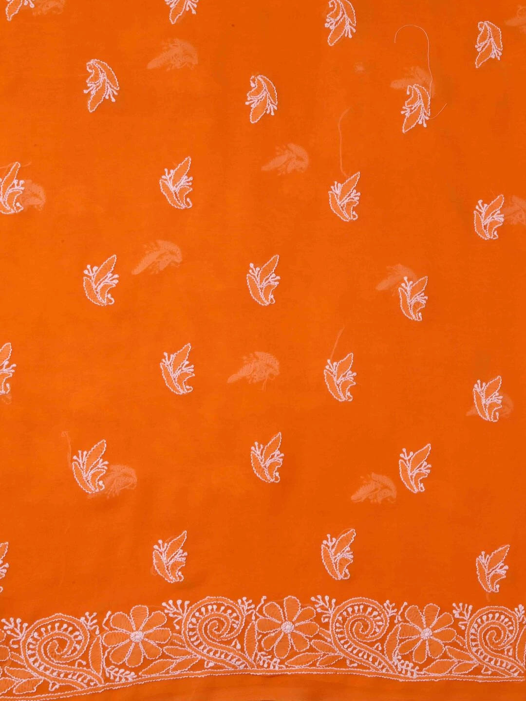 Ada Hand Embroidered Orange Georgette Lucknowi ChikanKari Unstitched Kurta Dupatta Set A333868