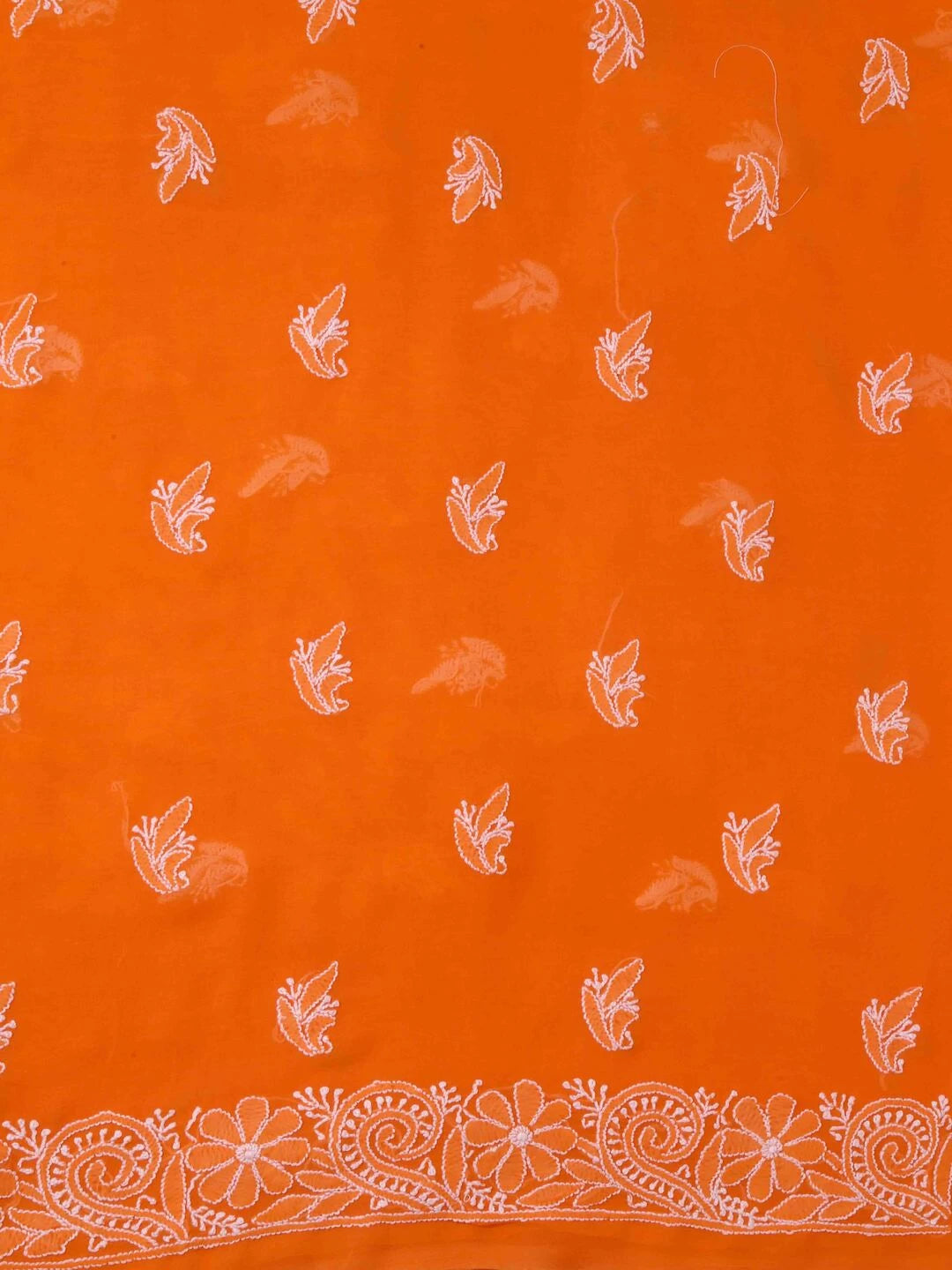 Ada Hand Embroidered Orange Georgette Lucknowi ChikanKari Unstitched Kurta Dupatta Set A333868