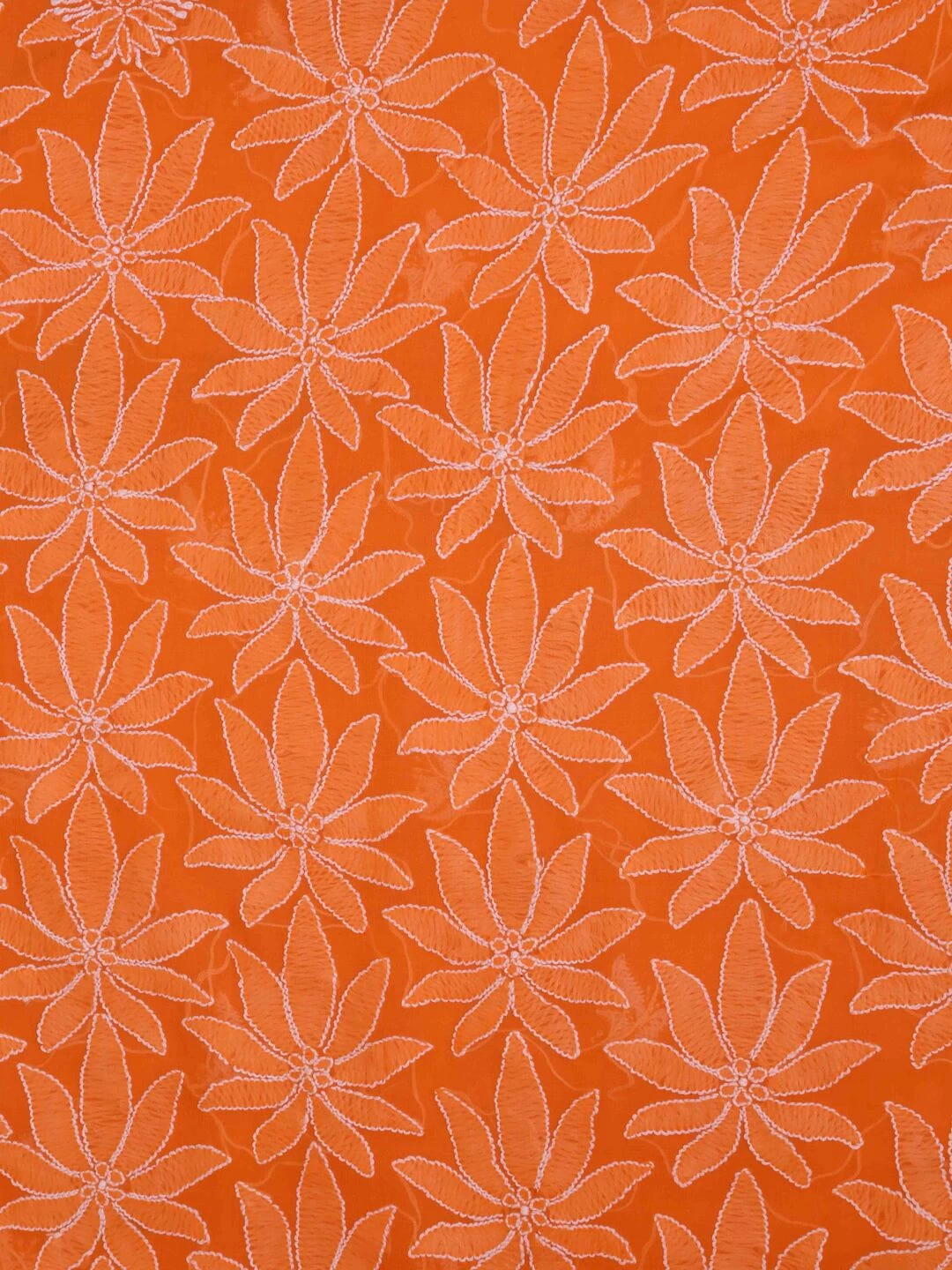 Ada Hand Embroidered Orange Georgette Lucknowi ChikanKari Unstitched Kurta Dupatta Set A333868