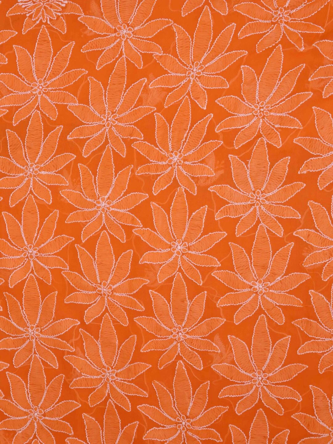 Ada Hand Embroidered Orange Georgette Lucknowi ChikanKari Unstitched Kurta Dupatta Set A333868
