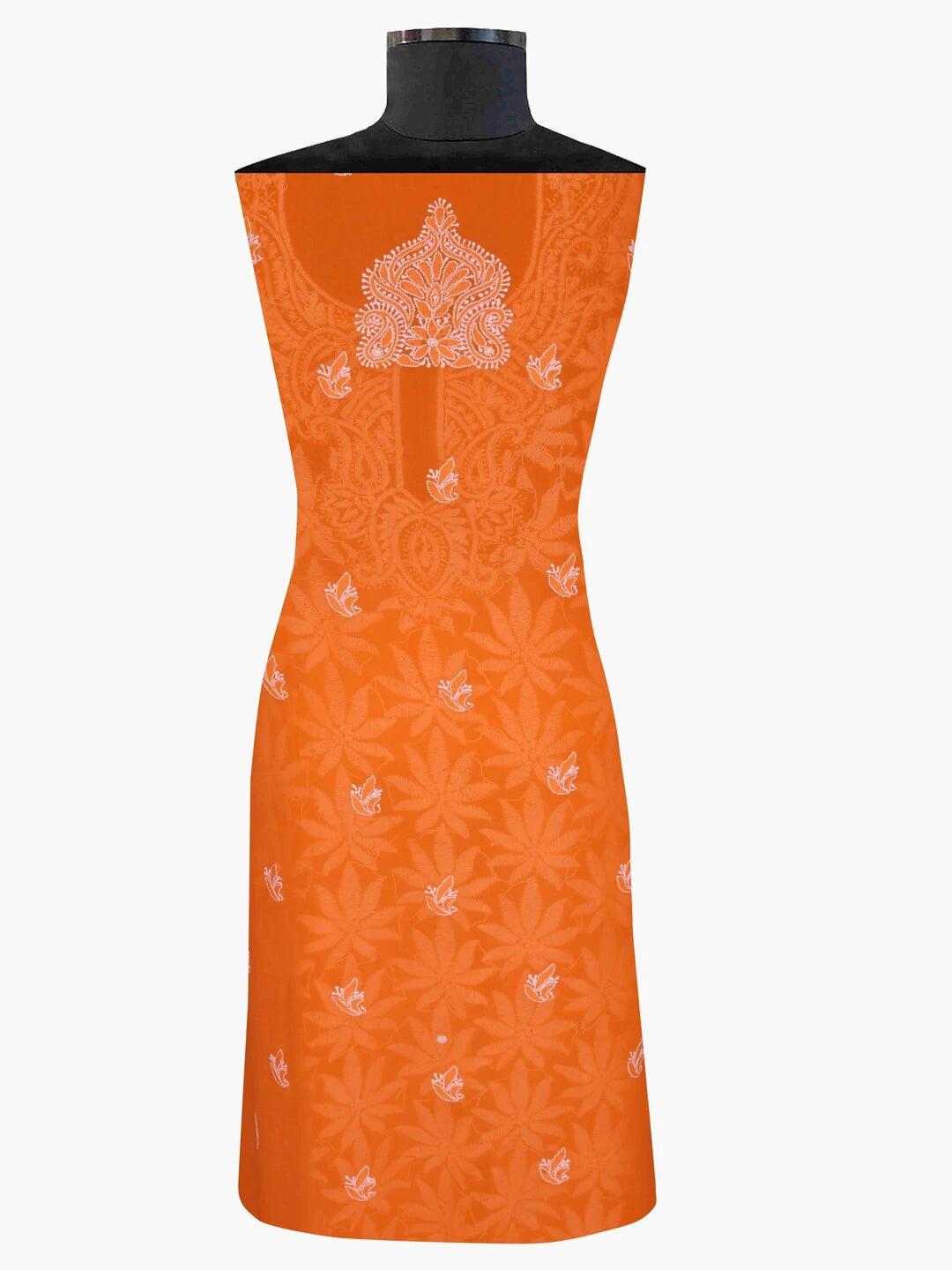 Ada Hand Embroidered Orange Georgette Lucknowi ChikanKari Unstitched Kurta Dupatta Set A333868