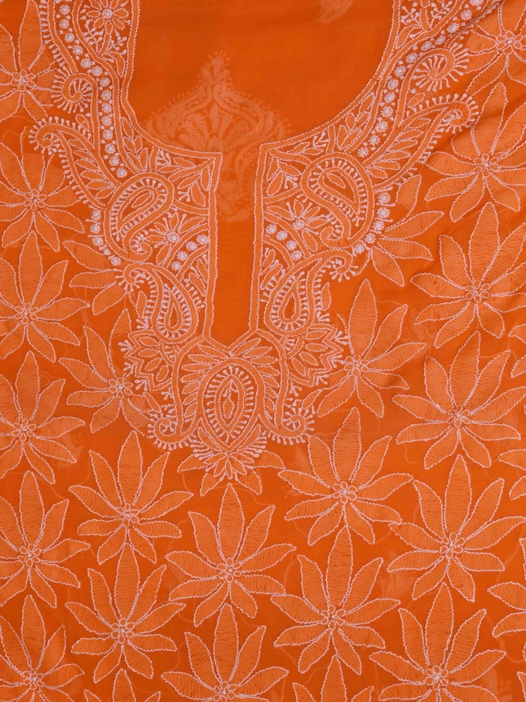 Ada Hand Embroidered Orange Georgette Lucknowi ChikanKari Unstitched Kurta Dupatta Set A333868