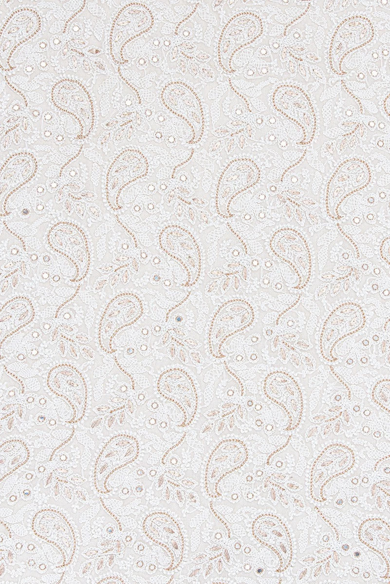 Ada Hand Embroidered White Georgette Lucknowi Chikankari Unstitched Kurta Dupatta Set With Gota Patti Work A590254