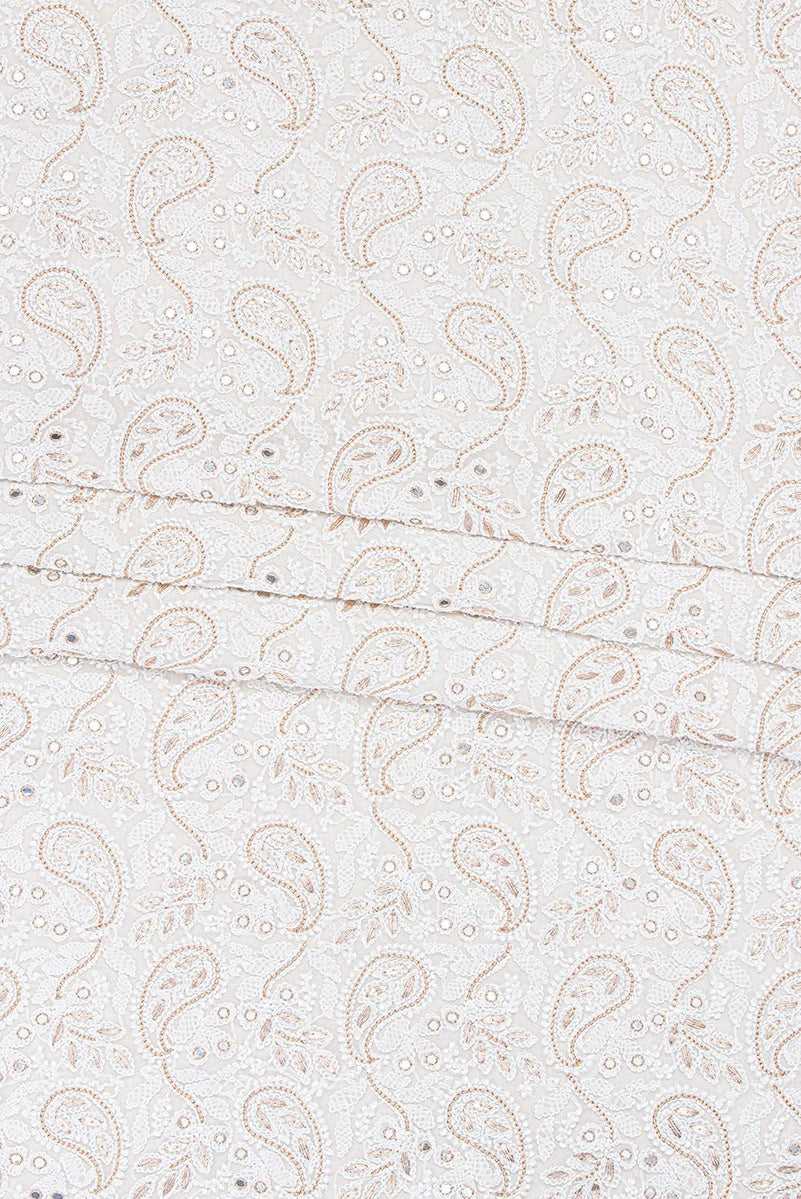 Ada Hand Embroidered White Georgette Lucknowi Chikankari Unstitched Kurta Dupatta Set With Gota Patti Work A590254