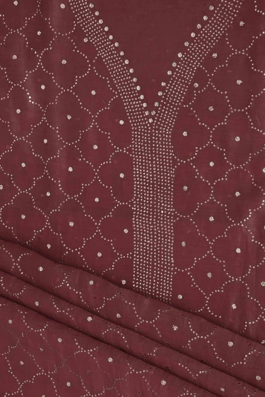 Ada Hand Embroidered Brown Chanderi Lucknowi Chikankari Unstitched Kurta Dupatta Set With Muqaish Work A595596