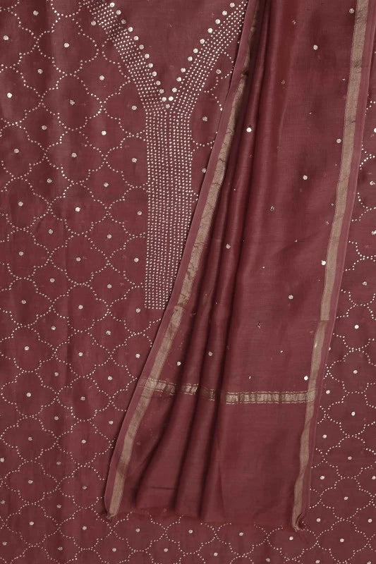 Ada Hand Embroidered Brown Chanderi Lucknowi Chikankari Unstitched Kurta Dupatta Set With Muqaish Work A595596