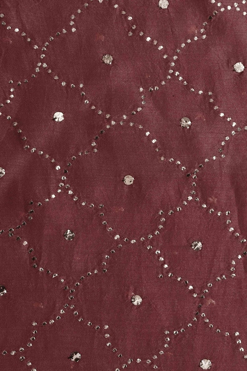Ada Hand Embroidered Brown Chanderi Lucknowi Chikankari Unstitched Kurta Dupatta Set With Muqaish Work A595596